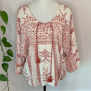 Sundance Dusty Rose Floral Boho Blouse Size XL